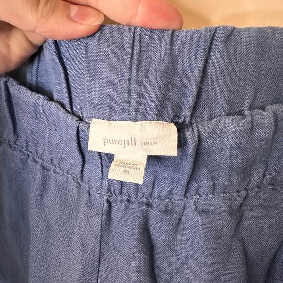 J.Jill Pure Jill 100% Linen Blue Crop Casual Pants Sz 2X Classic Boho Lagenlook - Picture 2 of 9